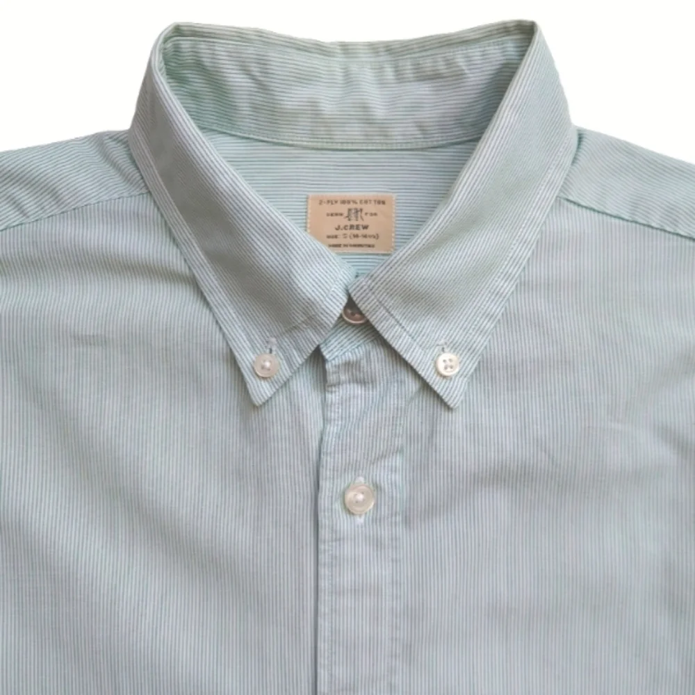 J. Crew Button Down Casual Cotton Pinstripes Long Sleeves Shirt Green Size Small